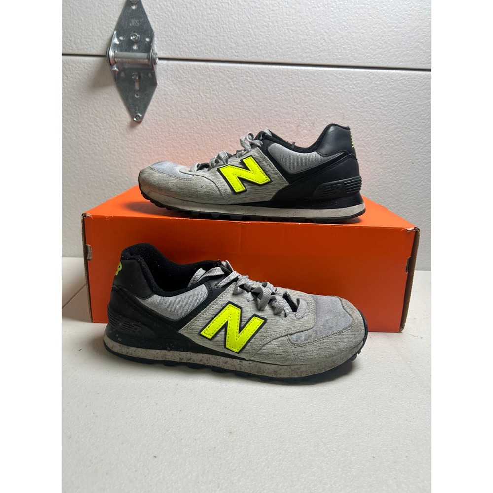 New Balance 574 Grey Black Neon Yellow Womens 9.5 #3109
